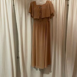 Tan off the shoulder midi dress